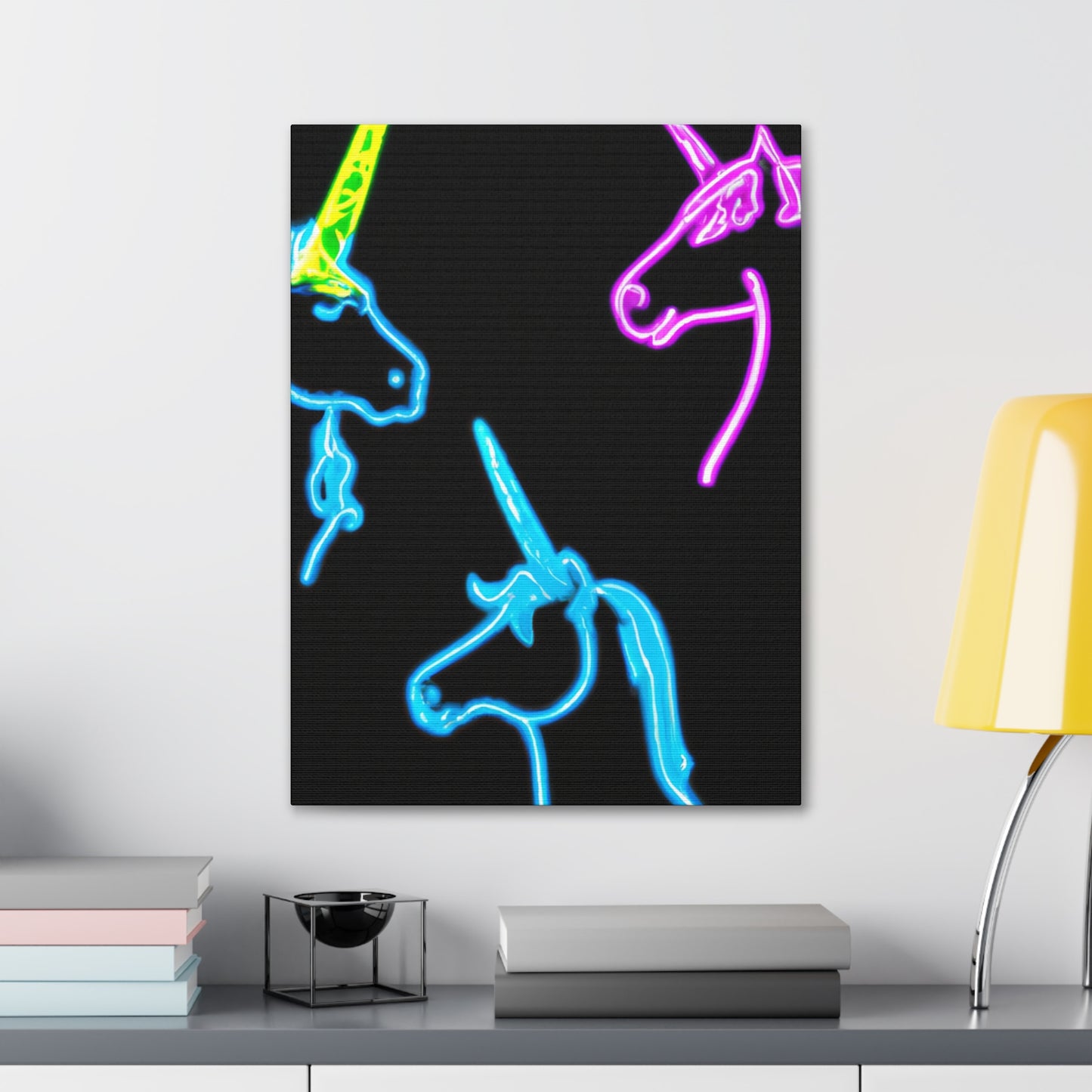 Vibrant Neon Fantasy NEON Unicorns Art Canvas