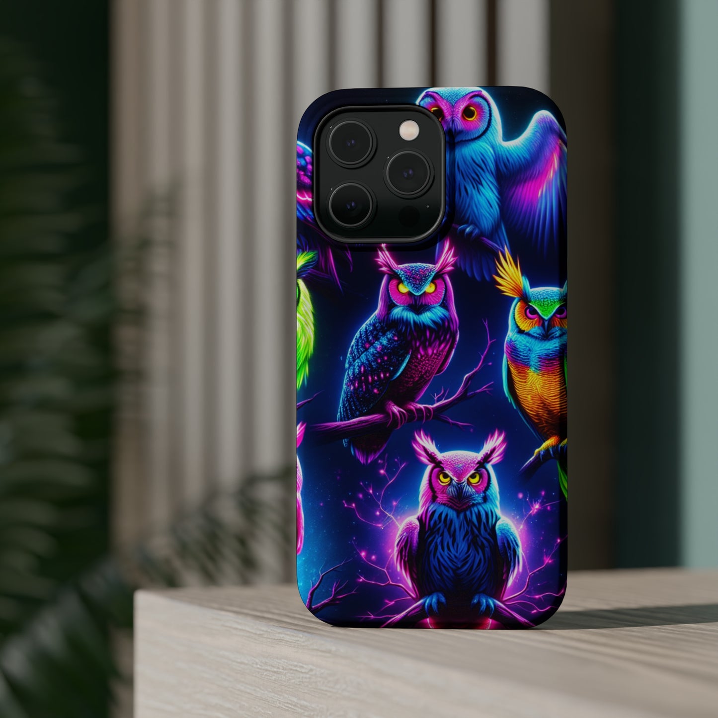 Neon Owlfection. Neon Owls Premium Art Magsafe Magnet Tough IPhone 13 14 15 Pro Plus Max and Mini in Matte and Glossy Phone cases