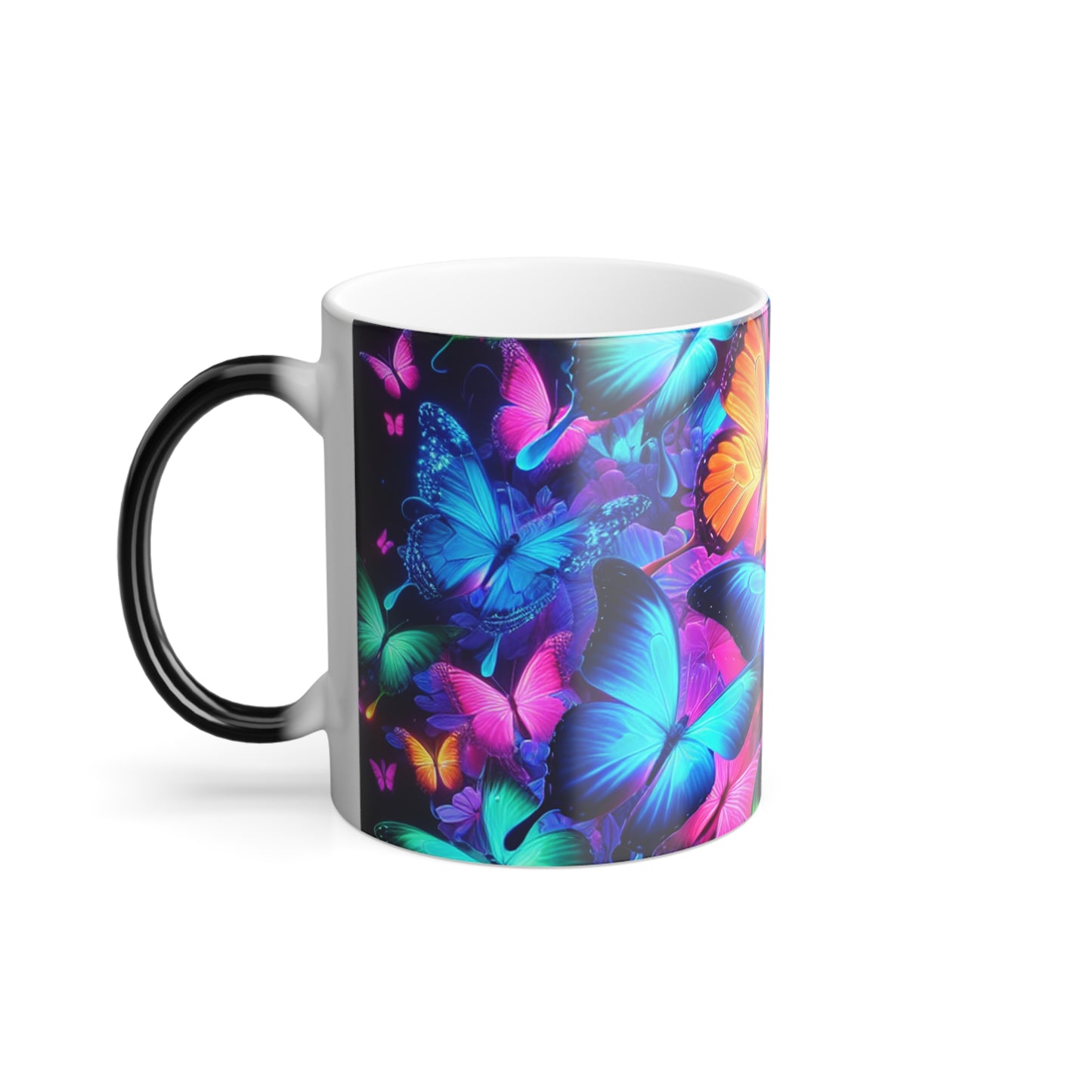 "Neon Butterfly Rainbow Dance" Neon Butterflies 11oz Color Morphing Mug