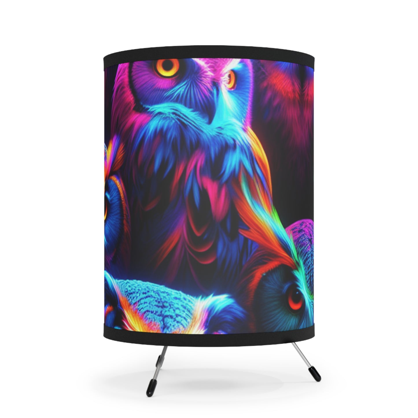 Neon Nocturnal Visions - NEON Owls Art Tripod Lamp