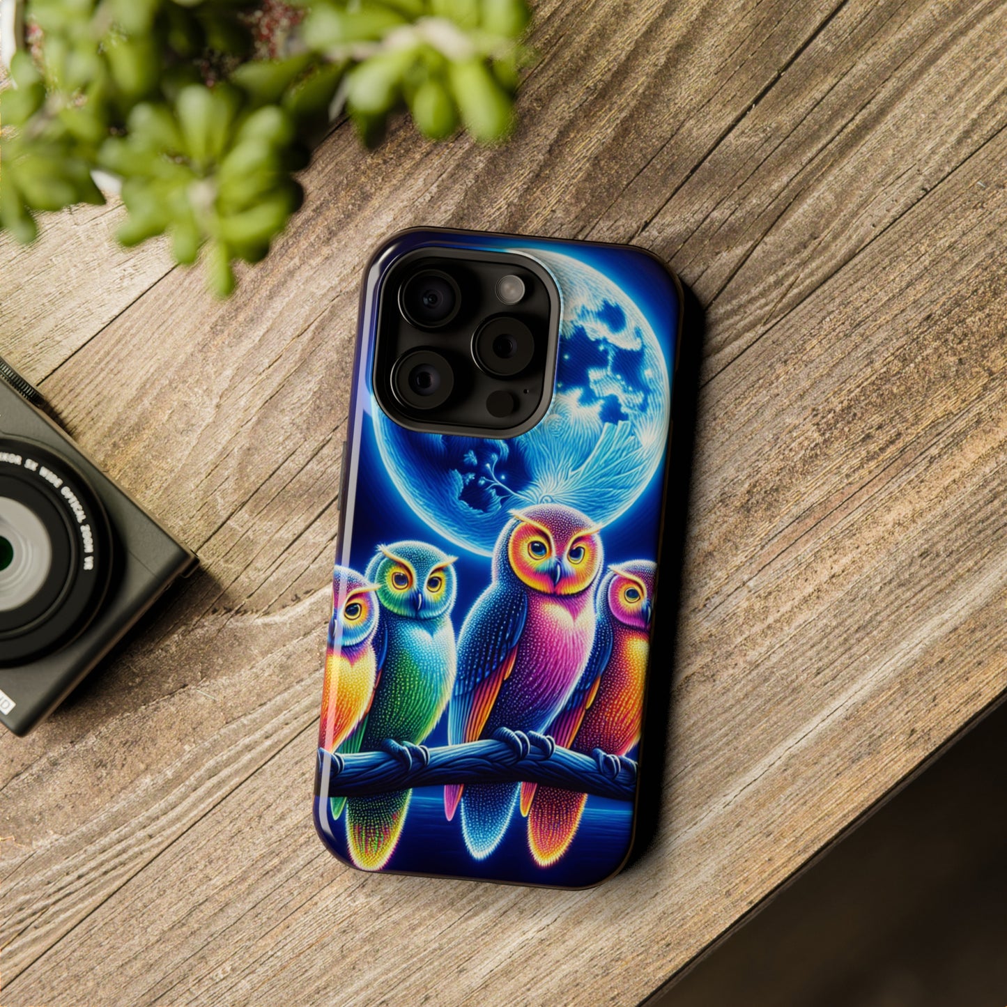 Neon Nocturnal Orbitals. Neon Owls Premium Art Magsafe Magnet Tough IPhone 13 14 15 Pro Plus Max and Mini in Matte and Glossy Phone cases