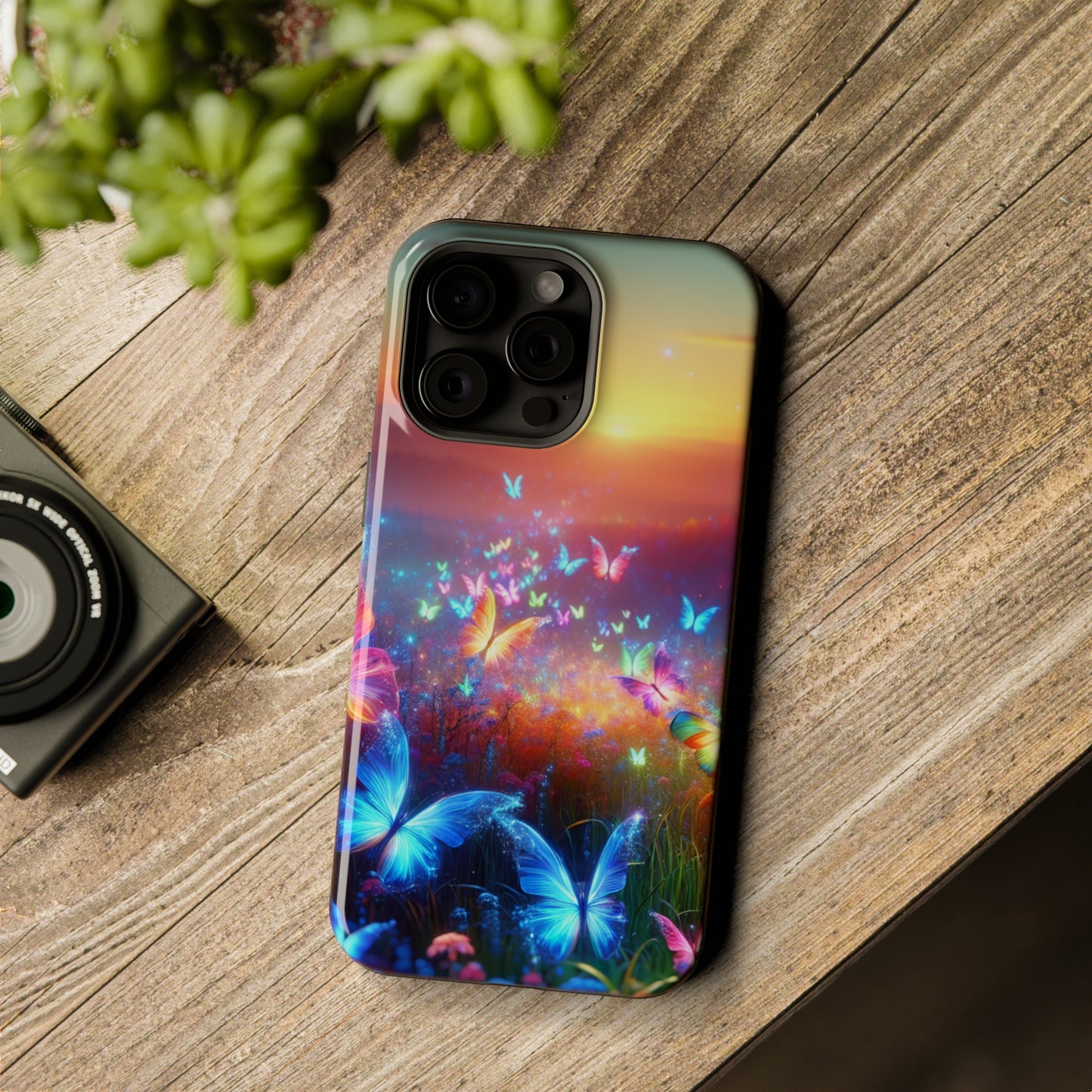 Neon Flight Fantasy Neon Butterflies Premium Art Magsafe Magnet Tough IPhone 13 14 15 Pro Plus Max and Mini in Matte and Glossy Phone cases
