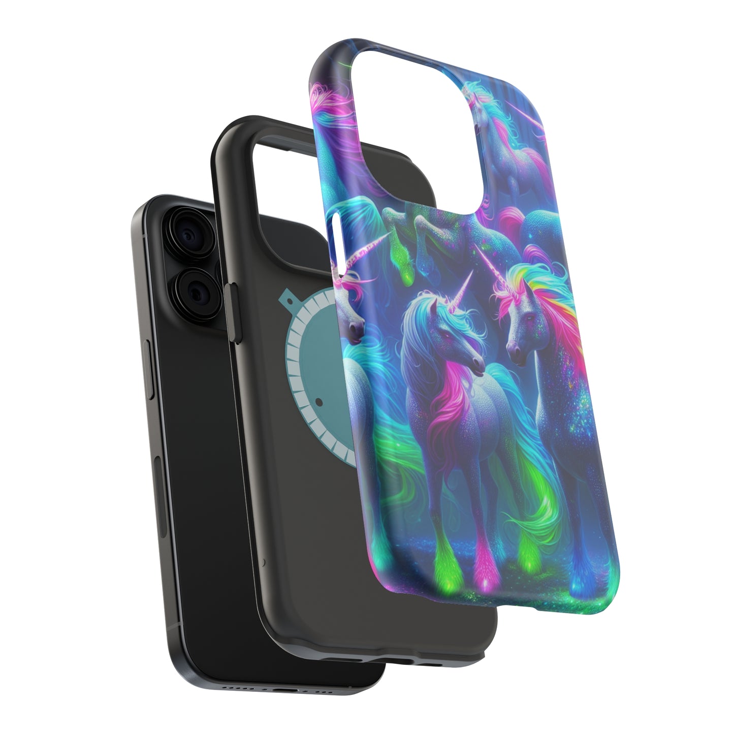 Vivid Dreamscape of Neon Unicorns Neon Unicorns Premium Art Magsafe Magnet Tough IPhone 13 14 15 Pro Plus Max and Mini in Matte and Glossy Phone cases