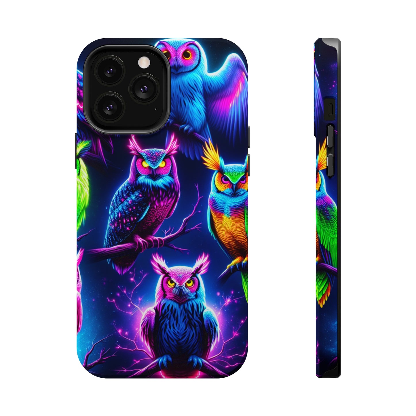 Neon Owlfection. Neon Owls Premium Art Magsafe Magnet Tough IPhone 13 14 15 Pro Plus Max and Mini in Matte and Glossy Phone cases
