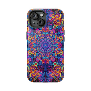 Vibrant Infinity Aurora. Neon Trippy Infinity Patterns Premium Art Magsafe Magnet Tough IPhone 13 14 15 Pro Plus Max and Mini in Matte and Glossy Phone cases