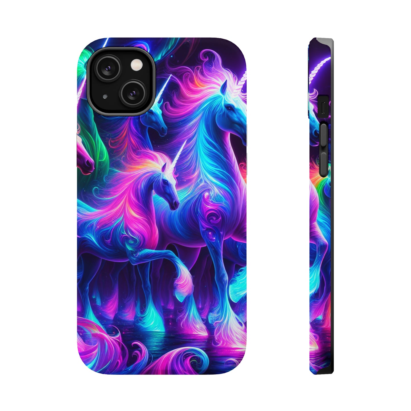 Neon Uniflourish Neon Unicorns Premium Art Magsafe Magnet Tough IPhone 13 14 15 Pro Plus Max and Mini in Matte and Glossy Phone cases