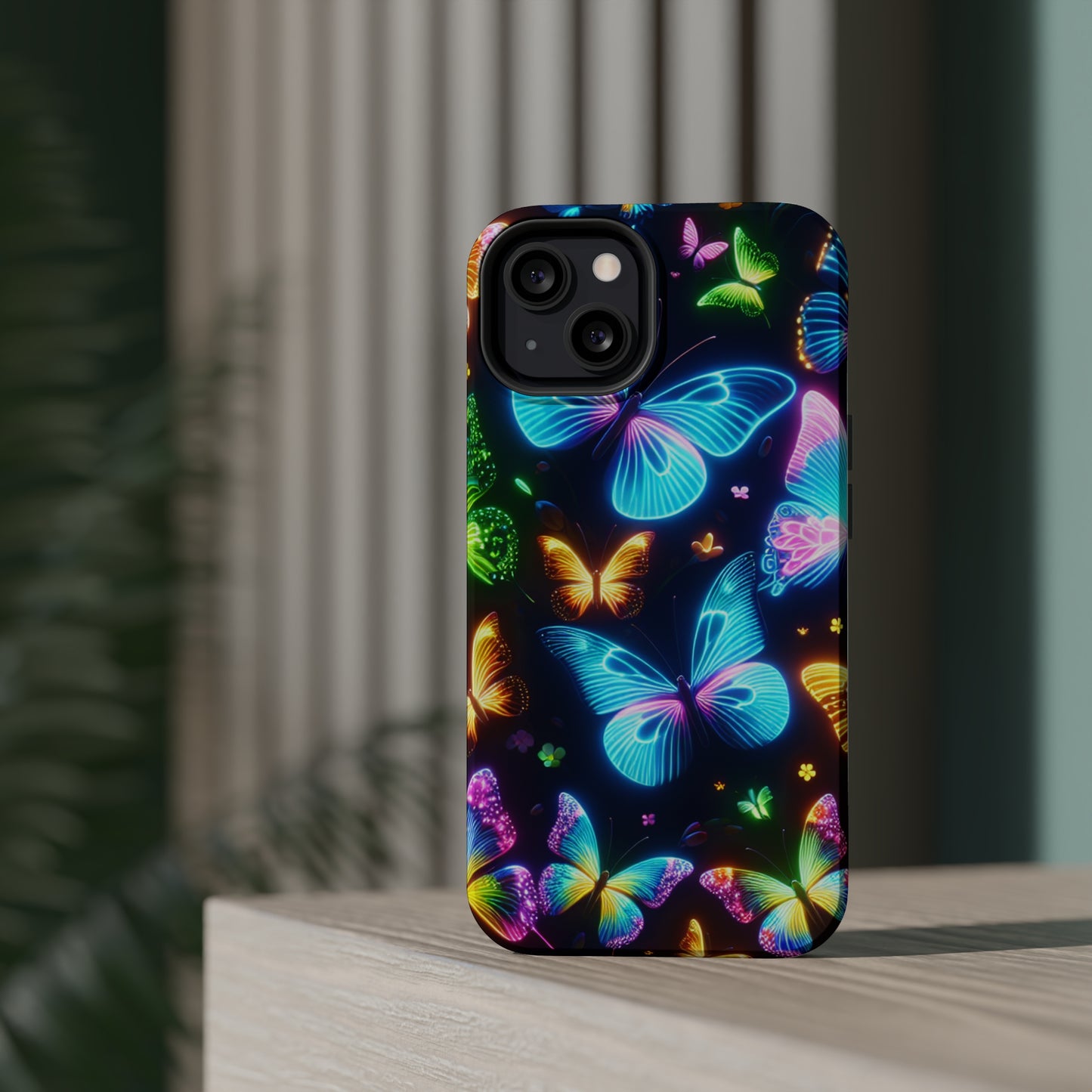 Luminous Butterfly Radiance Neon Butterflies Premium Art Magsafe Magnet Tough IPhone 13 14 15 Pro Plus Max and Mini in Matte and Glossy Phone cases
