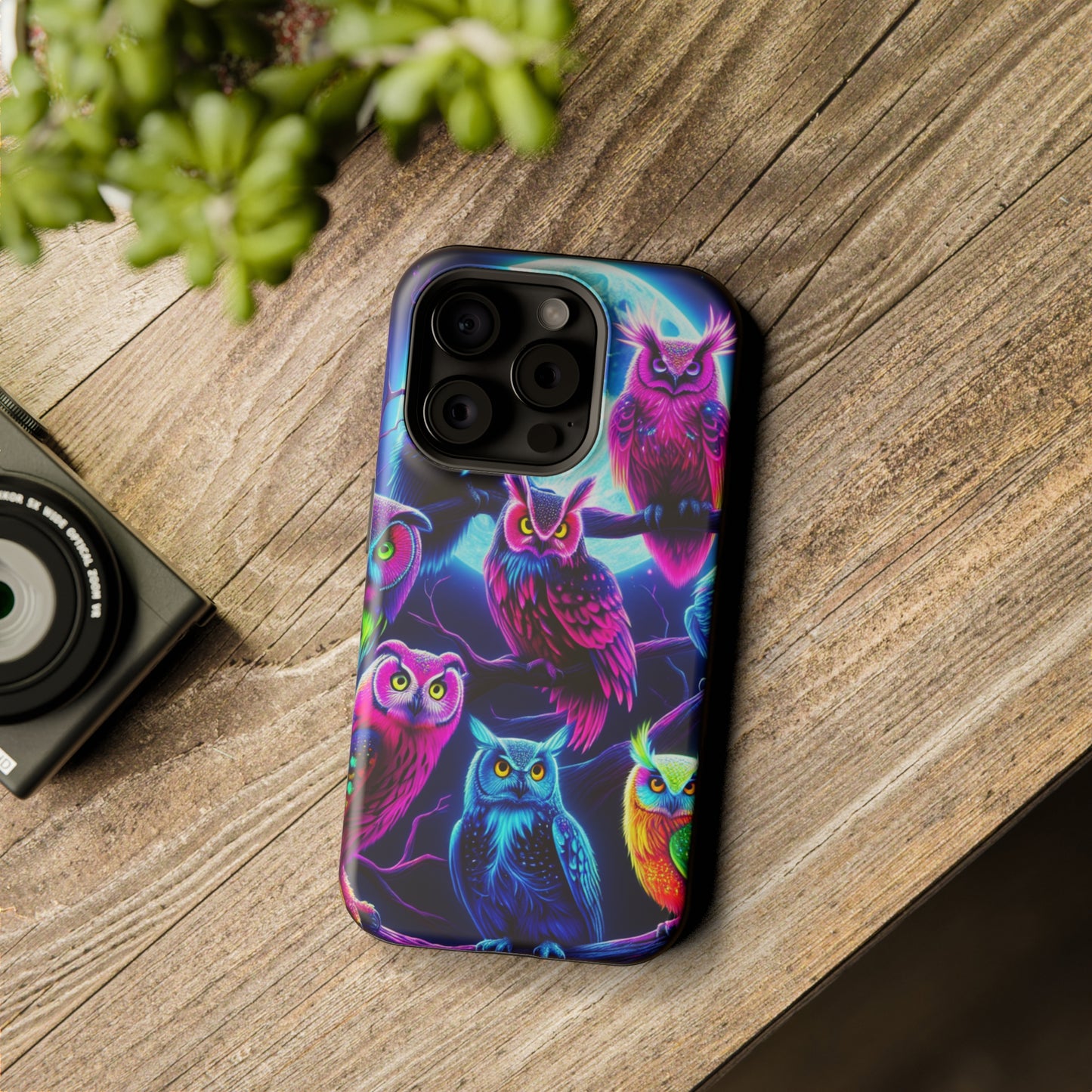 "Neon Splash of Owls" Neon Owls Premium Art Magsafe Magnet Tough IPhone 13 14 15 Pro Plus Max and Mini in Matte and Glossy Phone cases