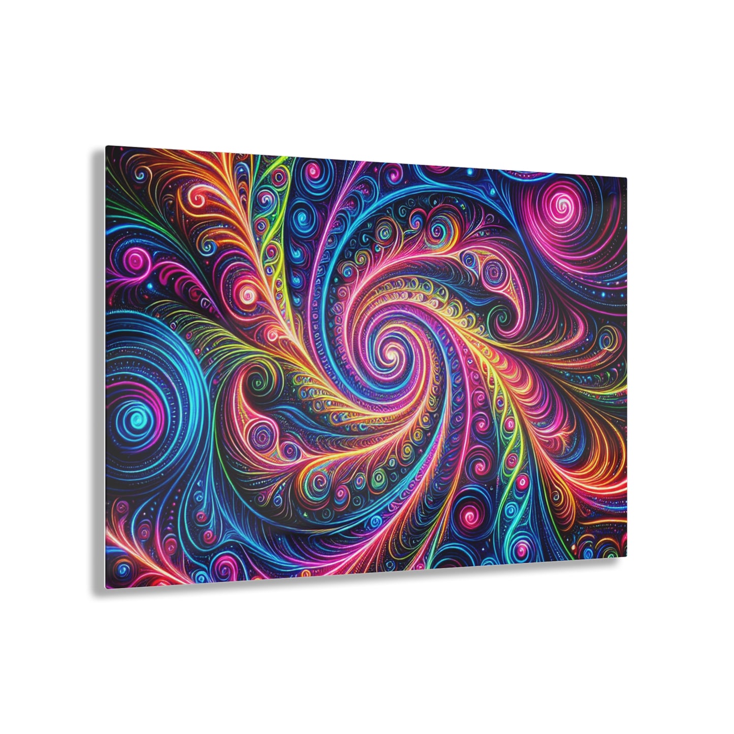 Electric Psychedelic Neon Vortex. Trippy infinity Pattern 1/4" Glossy Acrylic Art