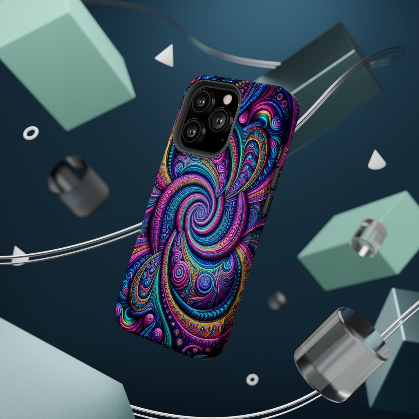 Cosmic Quasar Dreams. Neon Trippy Infinity Patterns Premium Art Magsafe Magnet Tough IPhone 13 14 15 Pro Plus Max and Mini in Matte and Glossy Phone cases