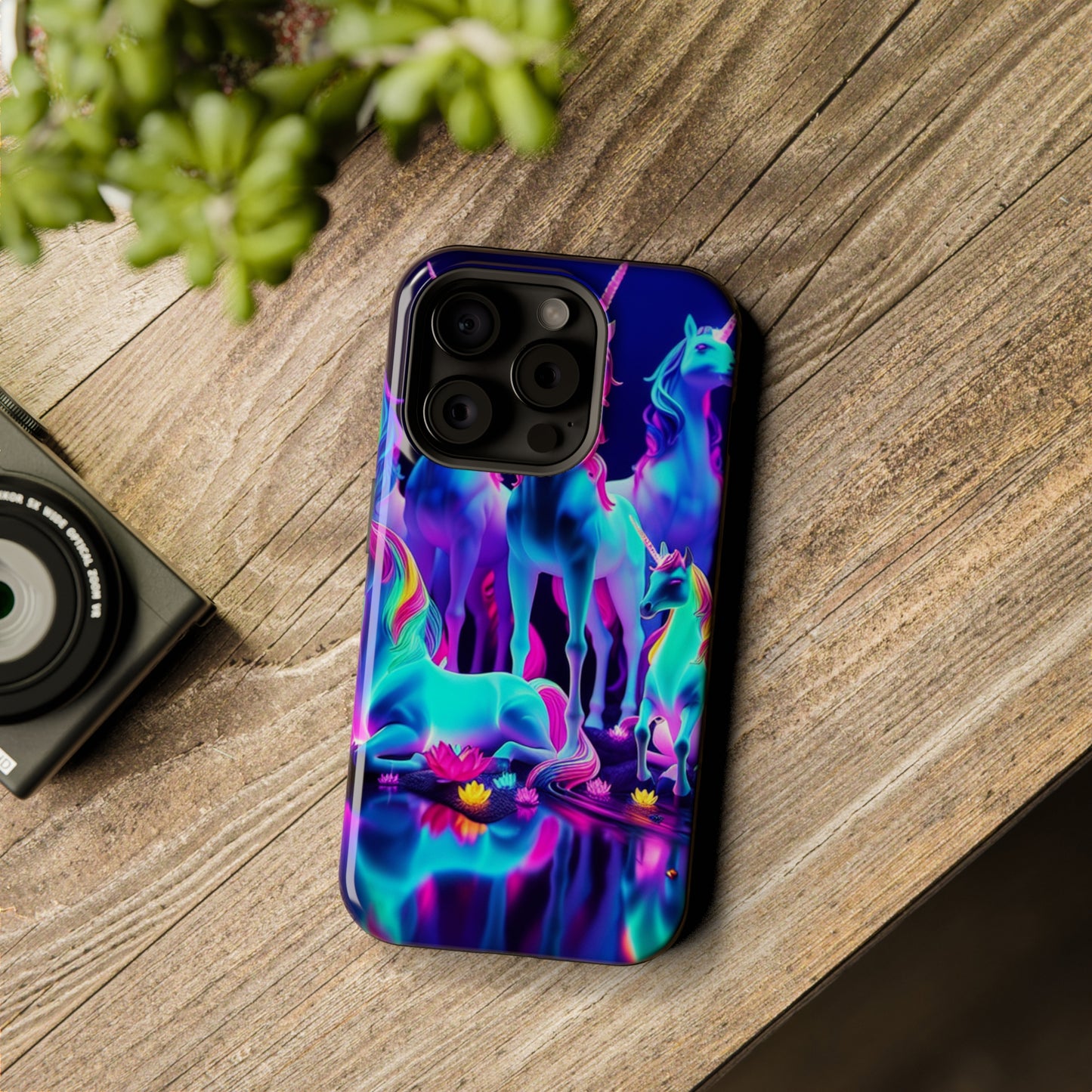'Neon Dreamscape of Uni-Colors' Neon Unicorns Premium Art Magsafe Magnet Tough IPhone 13 14 15 Pro Plus Max and Mini in Matte and Glossy Phone cases