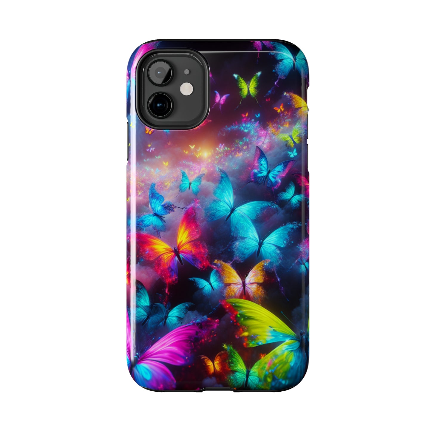 "Neon Flutterings" NEON Butterflies Tough Phone Case Iphone 7 8 9 10 11 12 13 14 SE X XR XS Pro Max Mini Plus