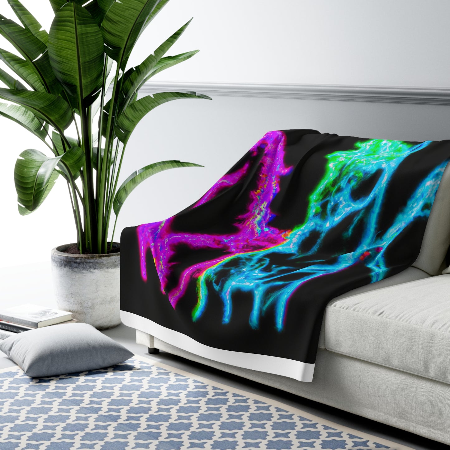 "Neon Dreamers" - NEON Unicorns Art Sherpa Blanket