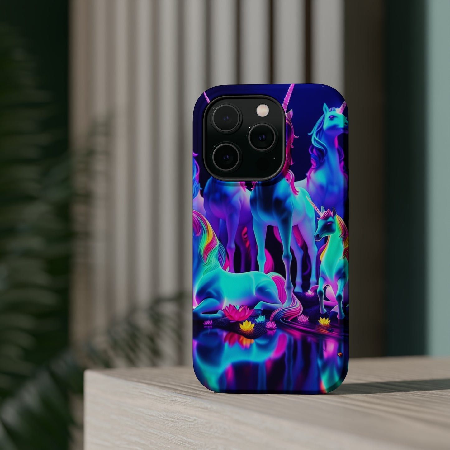 'Neon Dreamscape of Uni-Colors' Neon Unicorns Premium Art Magsafe Magnet Tough IPhone 13 14 15 Pro Plus Max and Mini in Matte and Glossy Phone cases