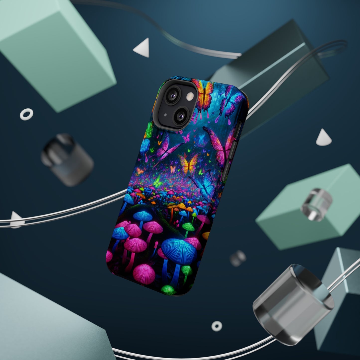 Neon Fruition Neon Butterflies and Mushrooms Premium Art Magsafe Magnet Tough IPhone 13 14 15 Pro Plus Max and Mini in Matte and Glossy Phone cases