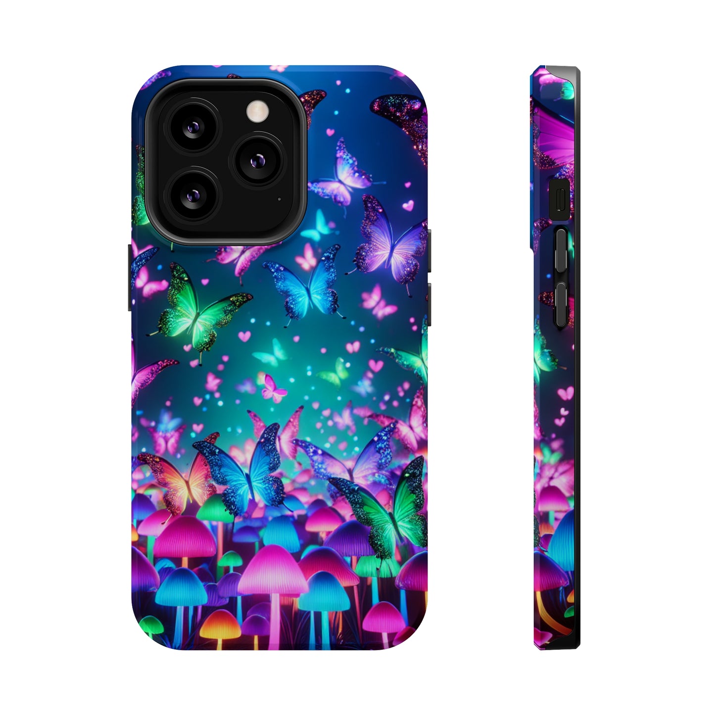 Neon Eden. Neon Butterflies and Mushrooms Premium Art Magsafe Magnet Tough IPhone 13 14 15 Pro Plus Max and Mini in Matte and Glossy Phone cases