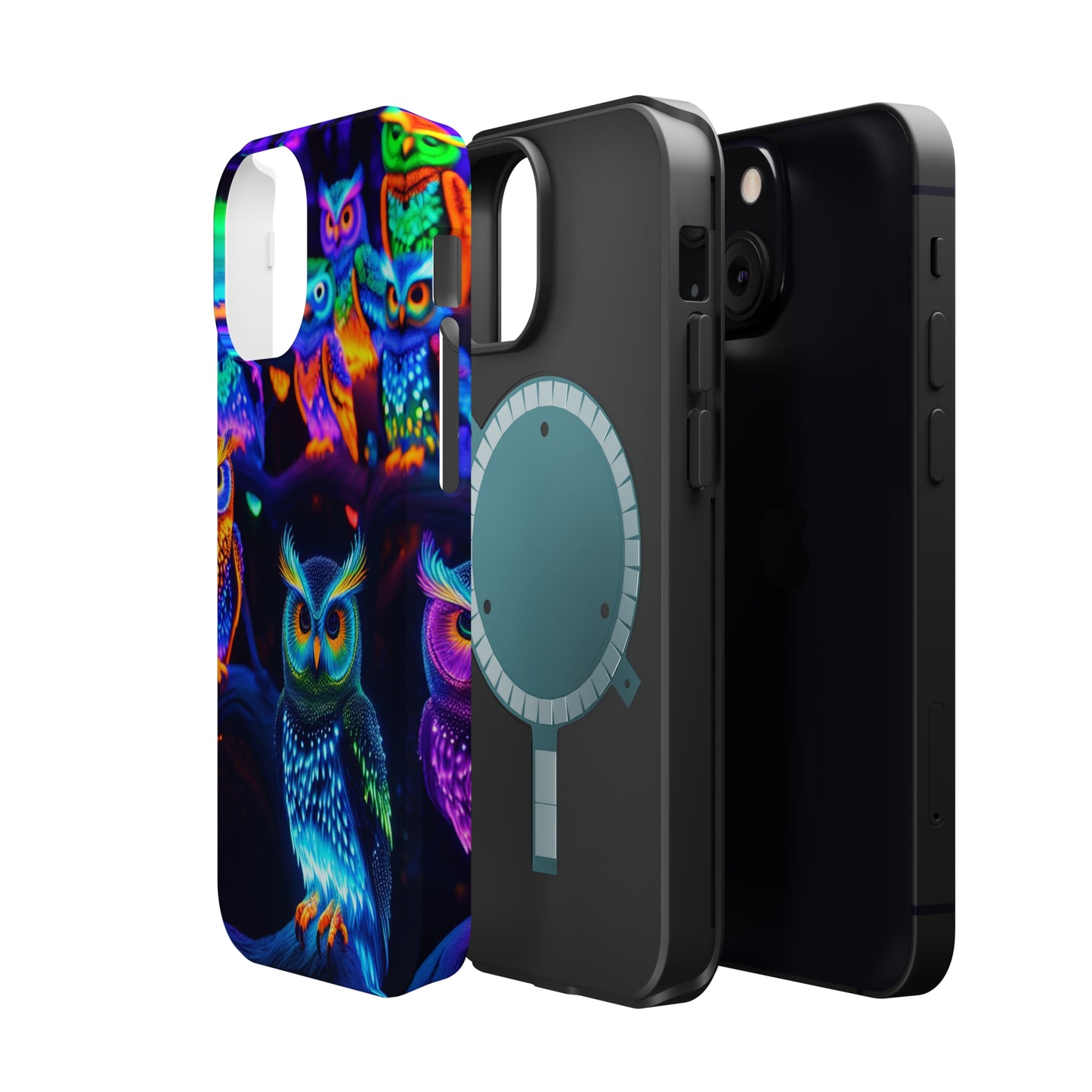 Glowing Neon Clan. Neon Owls Premium Art Magsafe Magnet Tough IPhone 13 14 15 Pro Plus Max and Mini in Matte and Glossy Phone cases