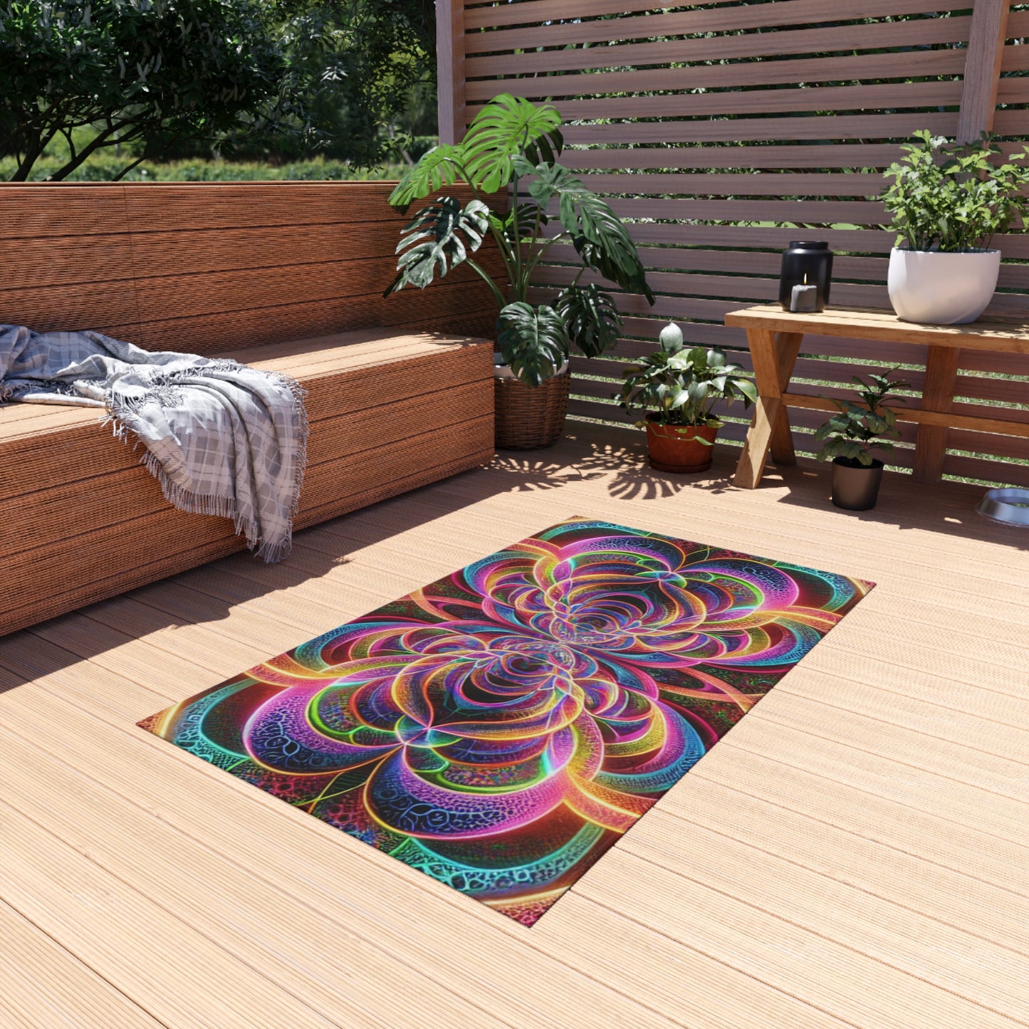 Neon Infinity Splatter-scape. Infinity Patterns Outdoor Rug