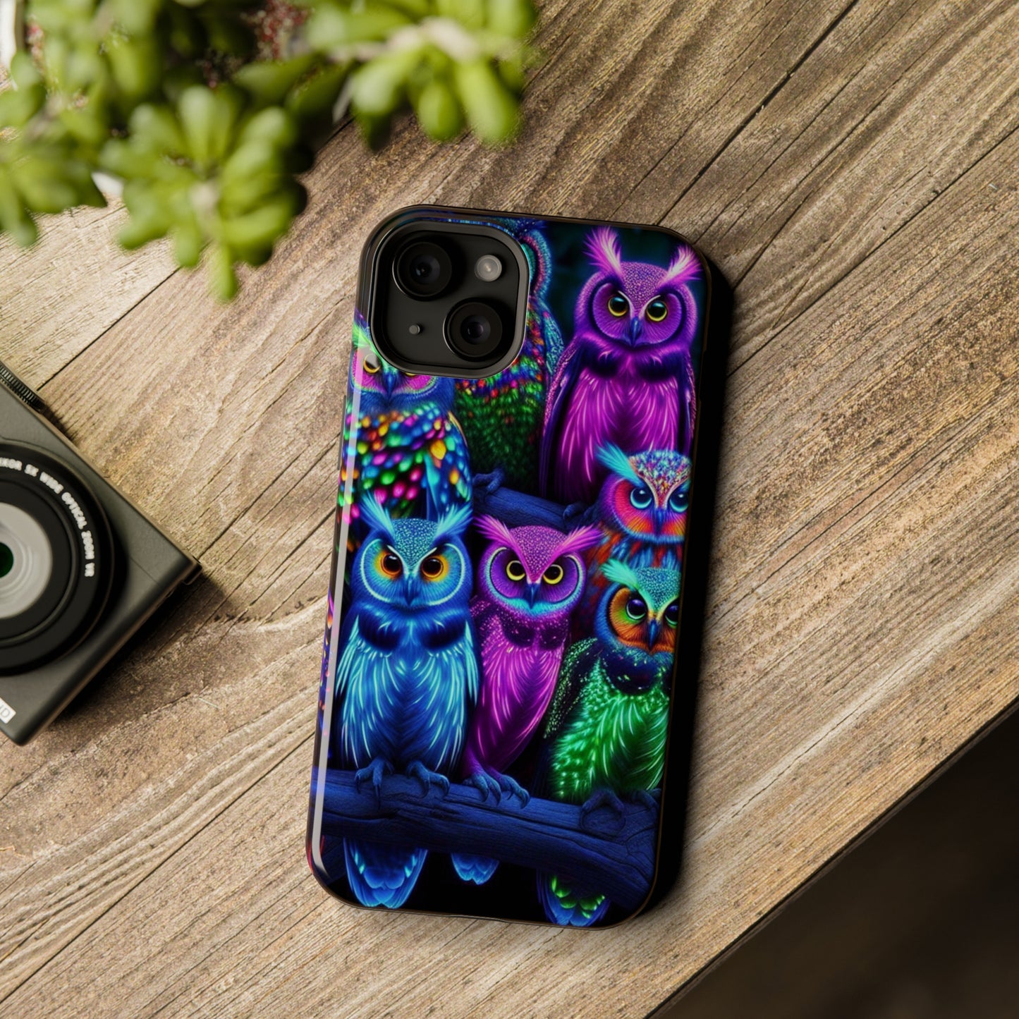 "Neon Nocturne" Neon Owls Premium Art Magsafe Magnet Tough IPhone 13 14 15 Pro Plus Max and Mini in Matte and Glossy Phone cases