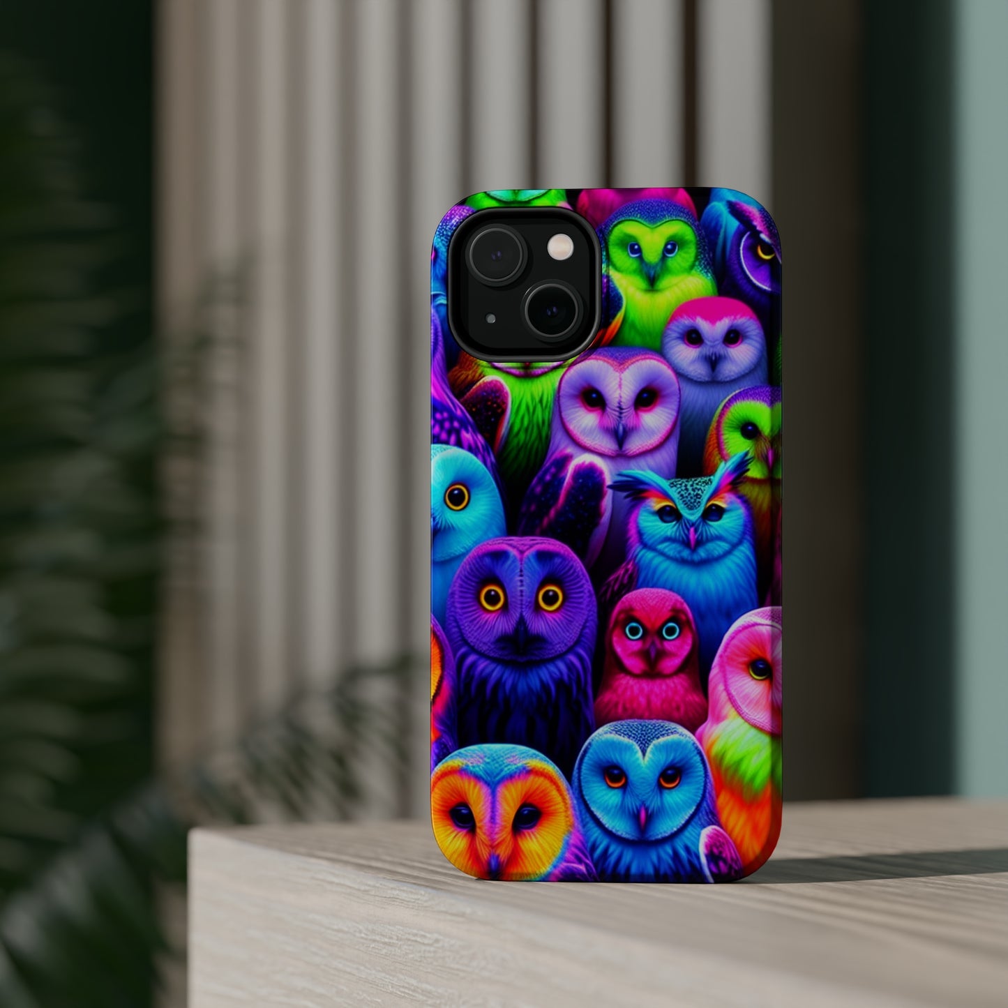 Vivid Nocturnal Neonatures Neon Owls Premium Art Magsafe Magnet Tough IPhone 13 14 15 Pro Plus Max and Mini in Matte and Glossy Phone cases
