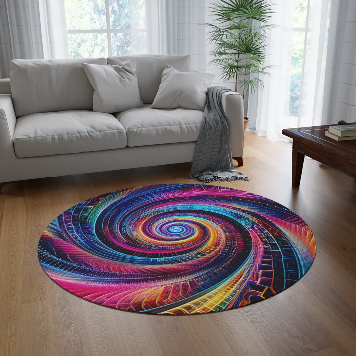 Neon Eternity Vortex. Infinity Patterns Round Rug