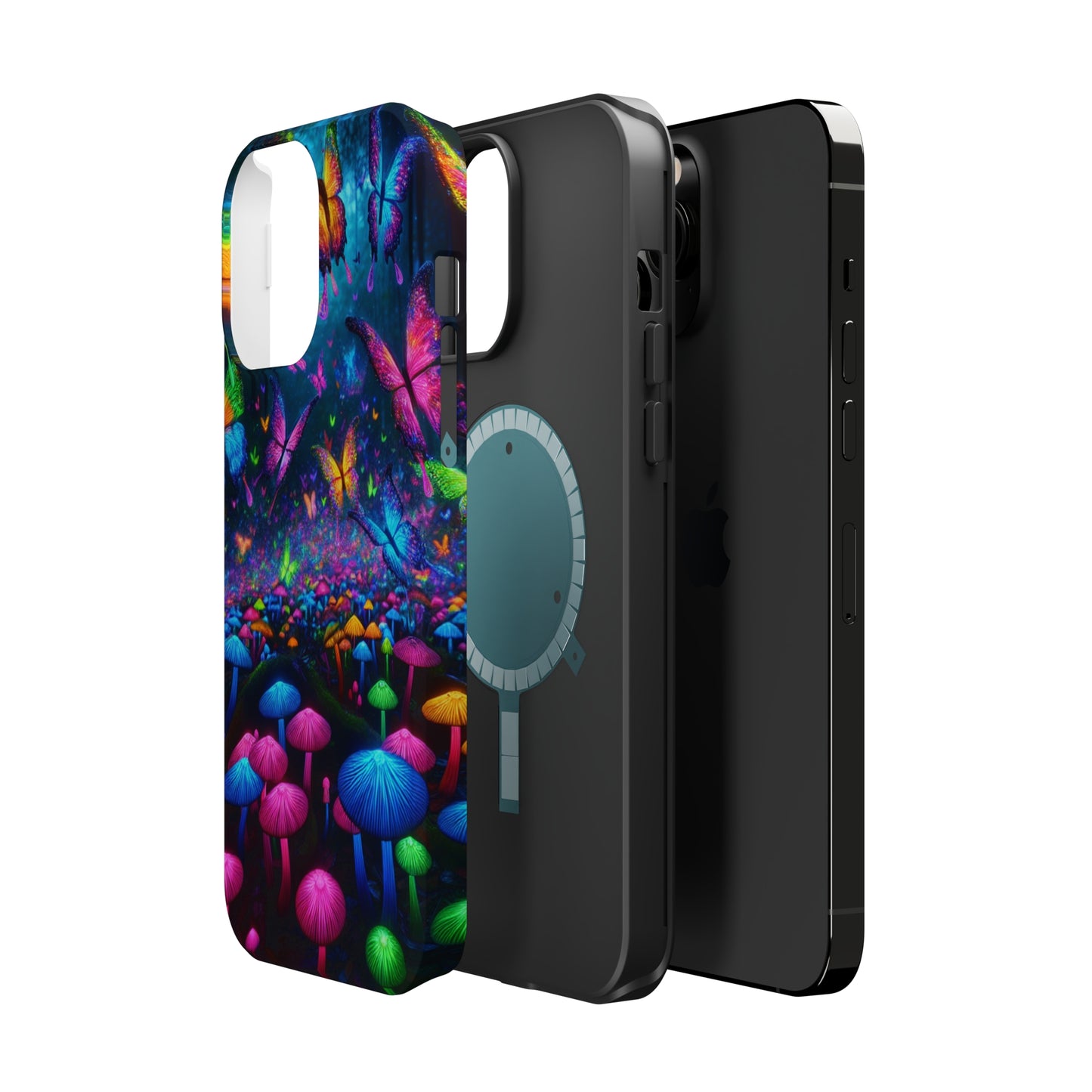 Neon Fruition Neon Butterflies and Mushrooms Premium Art Magsafe Magnet Tough IPhone 13 14 15 Pro Plus Max and Mini in Matte and Glossy Phone cases