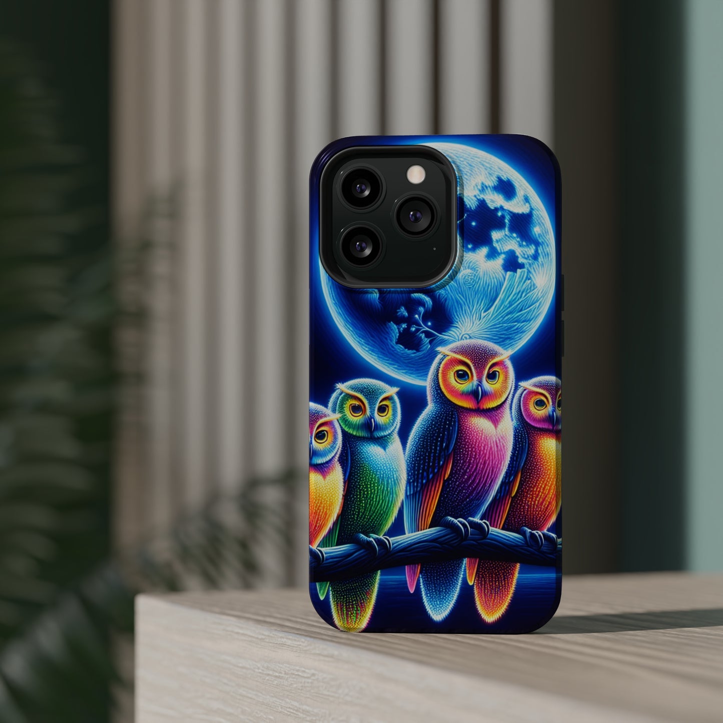 Neon Nocturnal Orbitals. Neon Owls Premium Art Magsafe Magnet Tough IPhone 13 14 15 Pro Plus Max and Mini in Matte and Glossy Phone cases