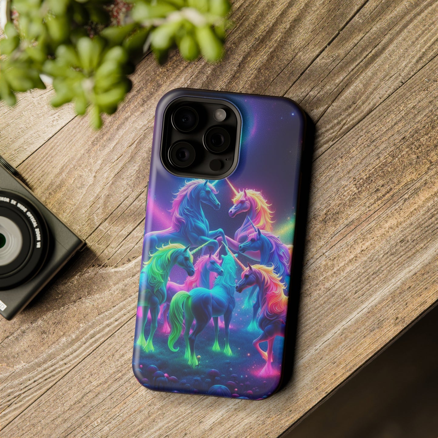Neon Spectacle of Unicorns Neon Unicorns Premium Art Magsafe Magnet Tough IPhone 13 14 15 Pro Plus Max and Mini in Matte and Glossy Phone cases