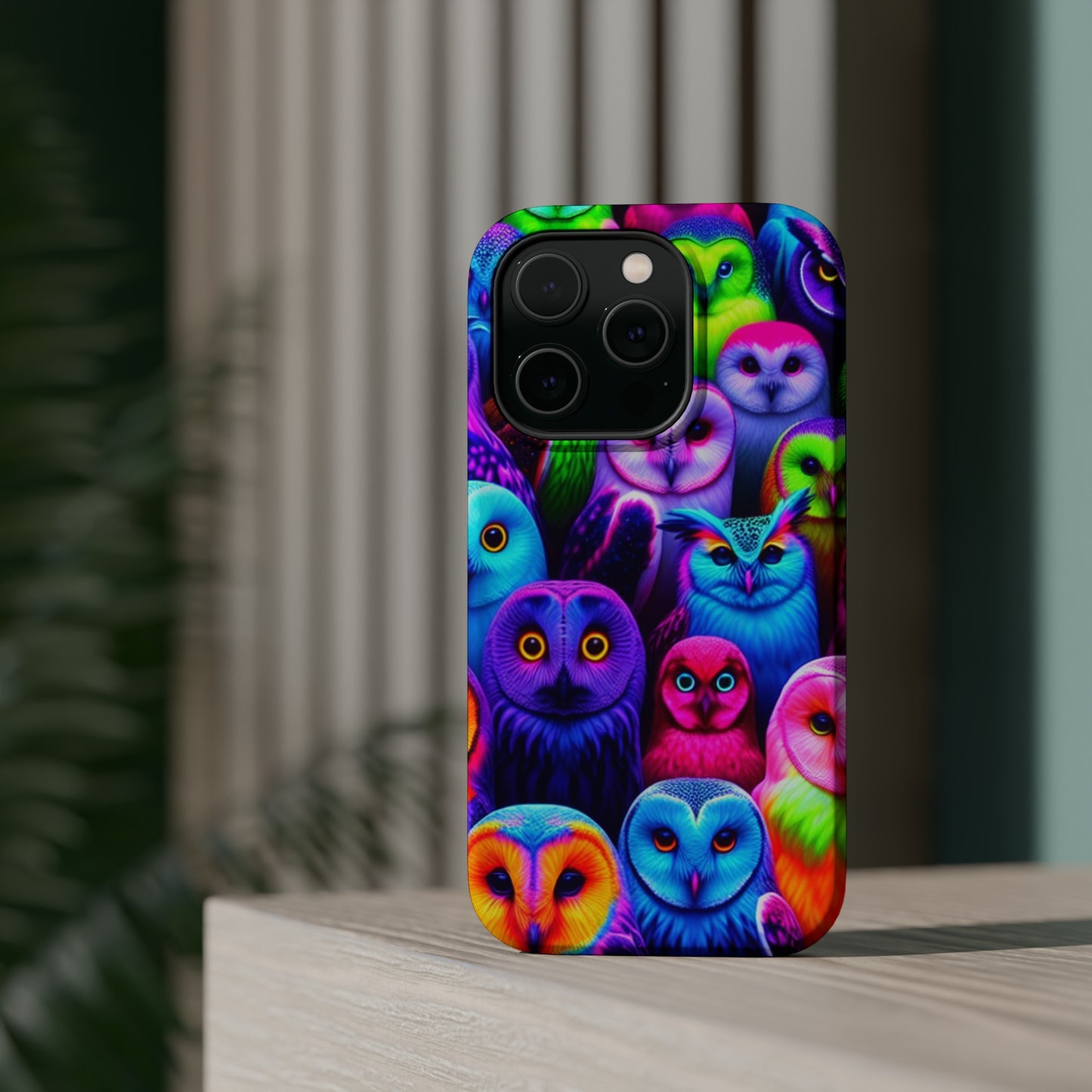 Vivid Nocturnal Neonatures Neon Owls Premium Art Magsafe Magnet Tough IPhone 13 14 15 Pro Plus Max and Mini in Matte and Glossy Phone cases