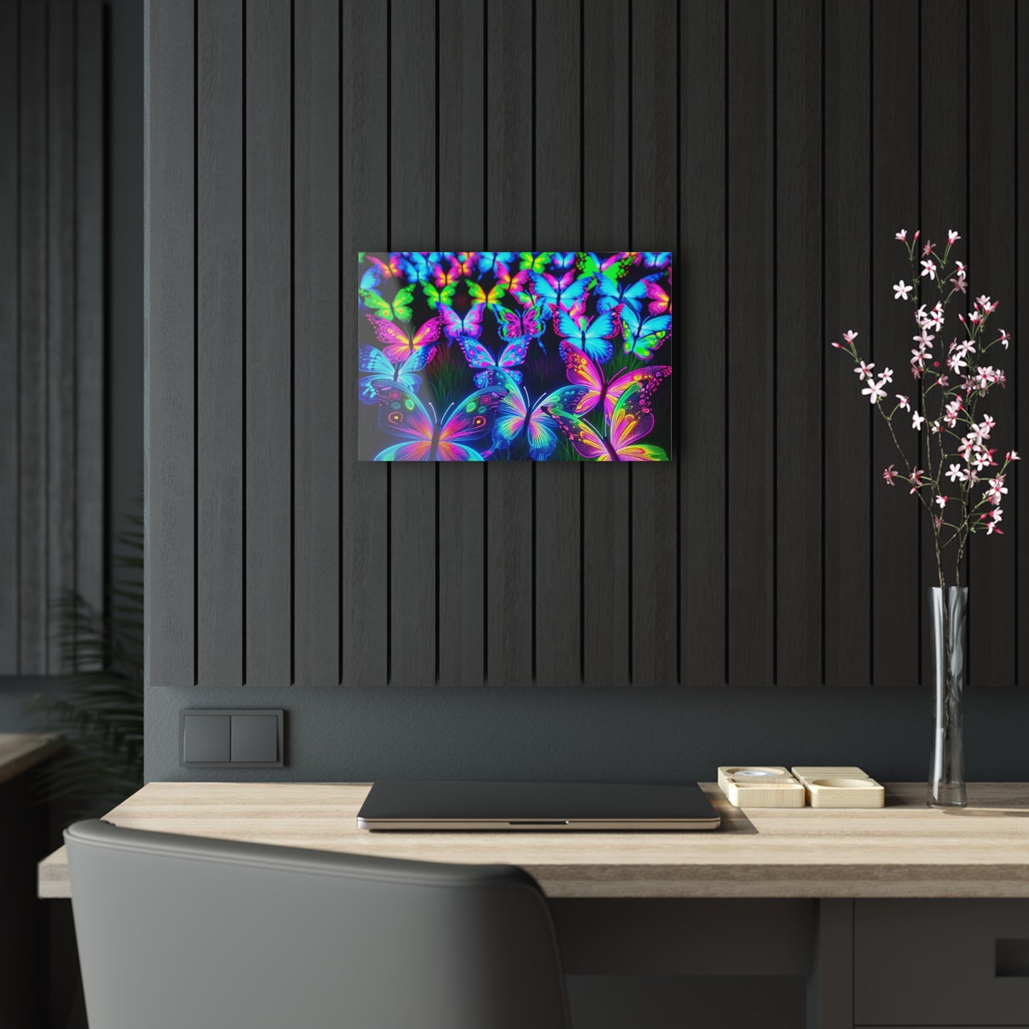 "Butterfly Cascade of Color" NEON Butterflies Art 1/4" Glossy Acrylic Art
