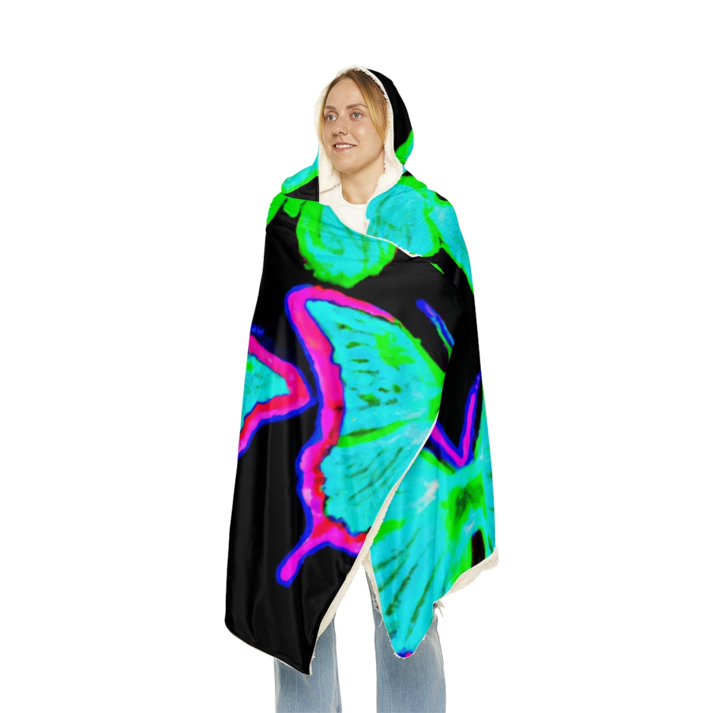 "Aurora's Splendor" - NEON Butterflies Art Hooded Snuggle Blanket
