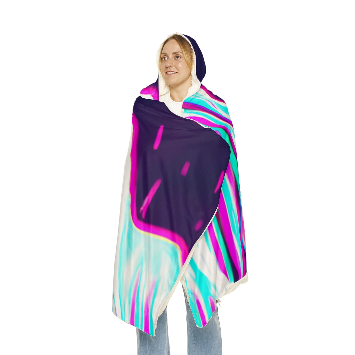 Neon Abstract Evolution - NEON Infinity Patterns Art Hooded Snuggle Blanket