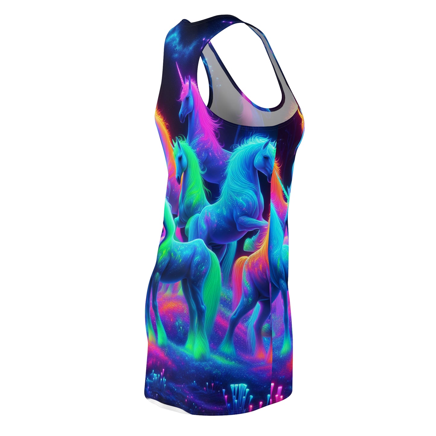 Neon Skyscape of Unicorns Neon Unicorns Racerback Dress