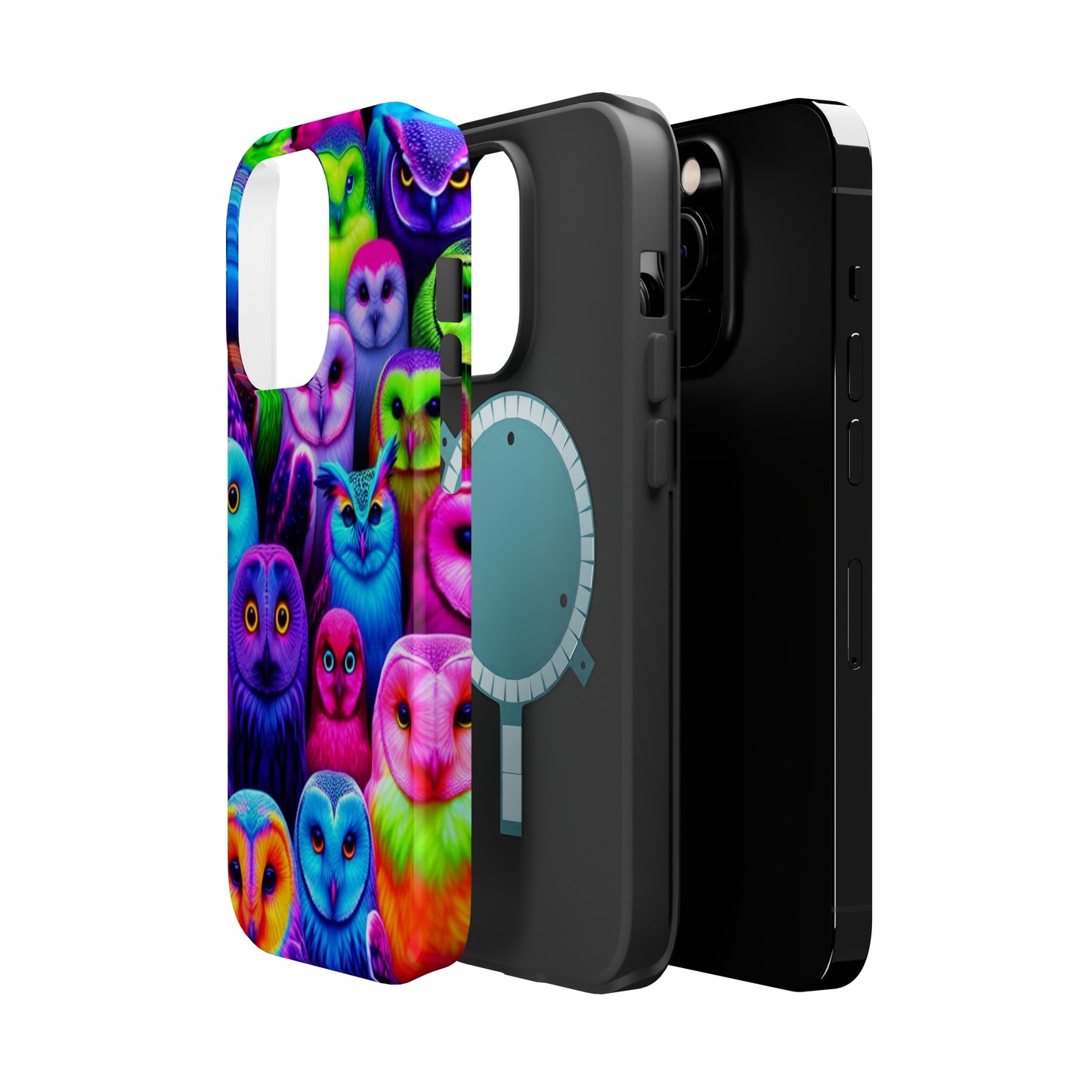 Vivid Nocturnal Neonatures Neon Owls Premium Art Magsafe Magnet Tough IPhone 13 14 15 Pro Plus Max and Mini in Matte and Glossy Phone cases