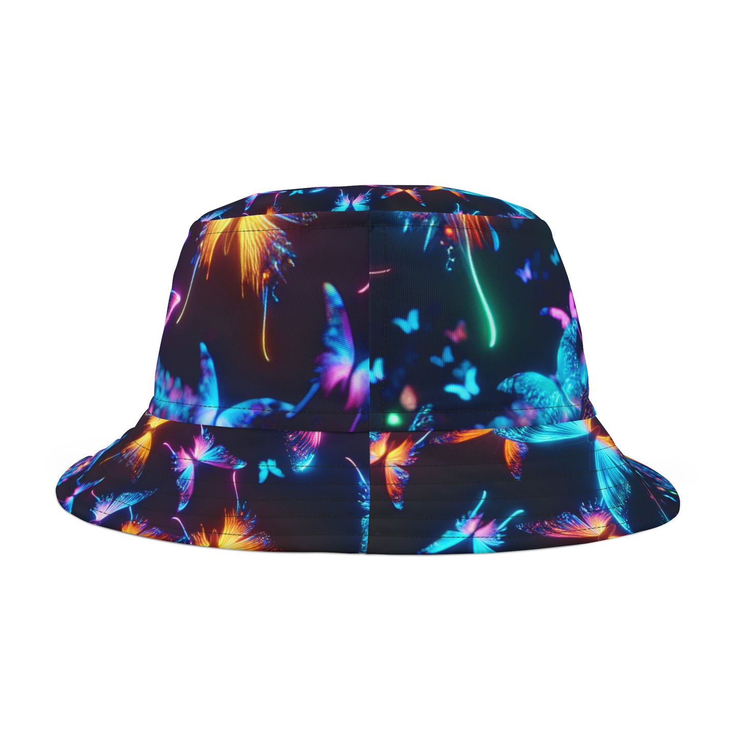 "Illuminated Flutter" Neon Butterflies Bucket Hat