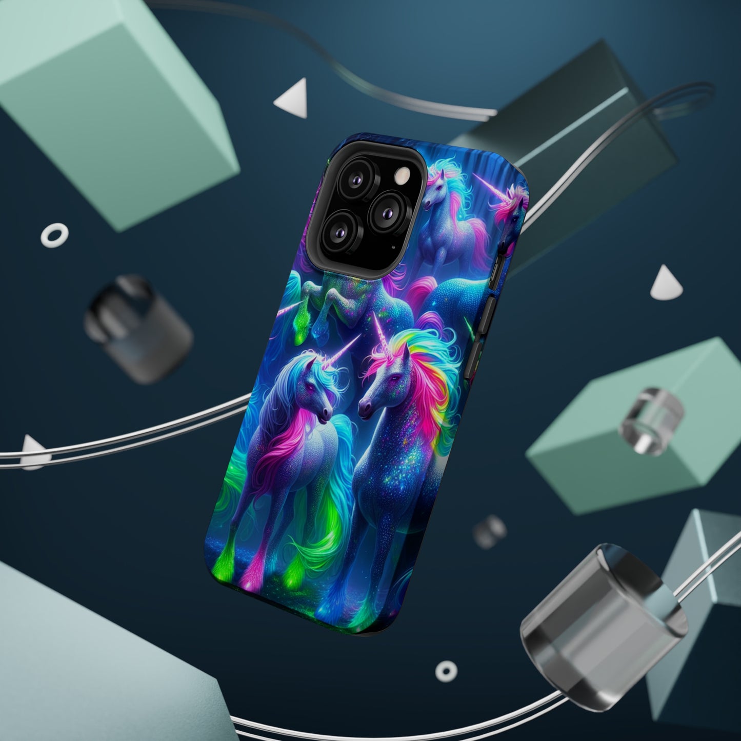 Vivid Dreamscape of Neon Unicorns Neon Unicorns Premium Art Magsafe Magnet Tough IPhone 13 14 15 Pro Plus Max and Mini in Matte and Glossy Phone cases