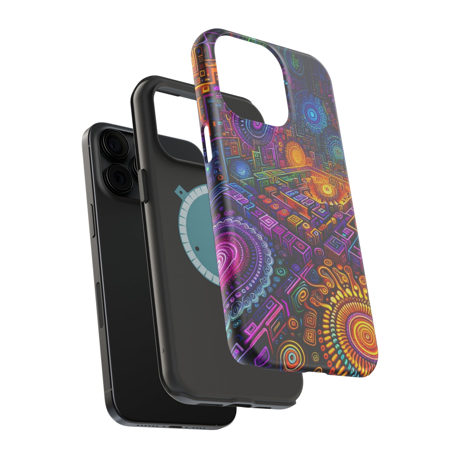 Vivid Voyage of Infinity Neon Splendor. Neon Trippy Infinity Patterns Premium Art Magsafe Magnet Tough IPhone 13 14 15 Pro Plus Max and Mini in Matte and Glossy Phone cases