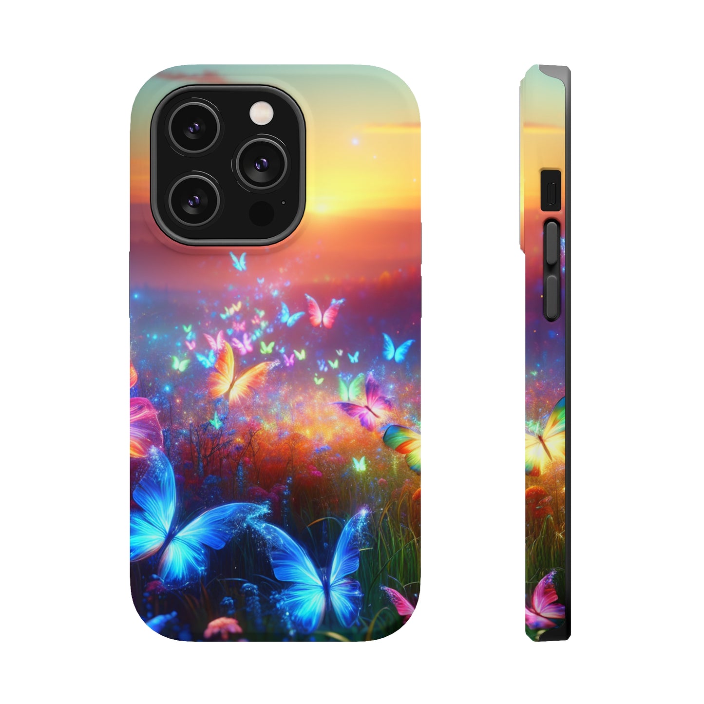 Neon Flight Fantasy Neon Butterflies Premium Art Magsafe Magnet Tough IPhone 13 14 15 Pro Plus Max and Mini in Matte and Glossy Phone cases