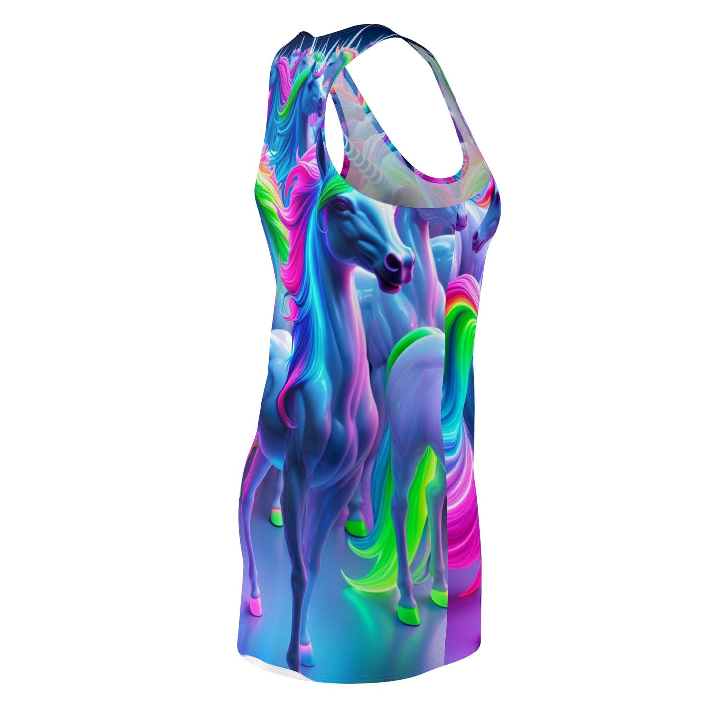 "Fantastical Neon Oasis" Neon Unicorns Racerback Dress