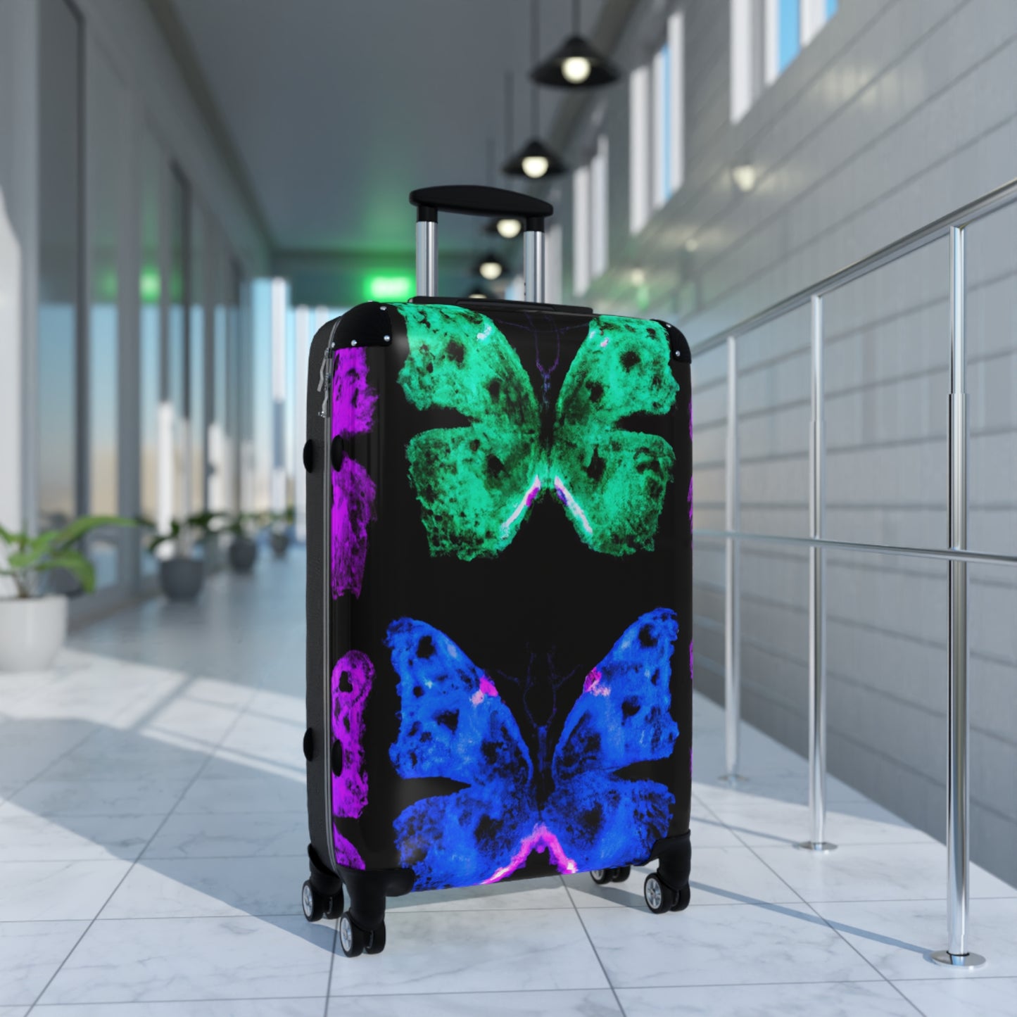 Vivid Neon Butterfly Glint - Neon Butterflies Suitcase