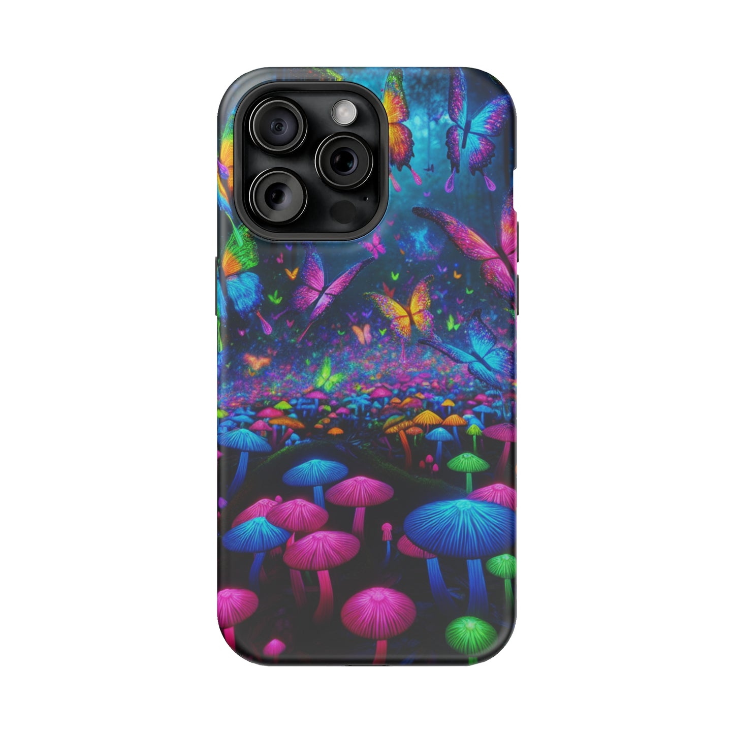 Neon Fruition Neon Butterflies and Mushrooms Premium Art Magsafe Magnet Tough IPhone 13 14 15 Pro Plus Max and Mini in Matte and Glossy Phone cases