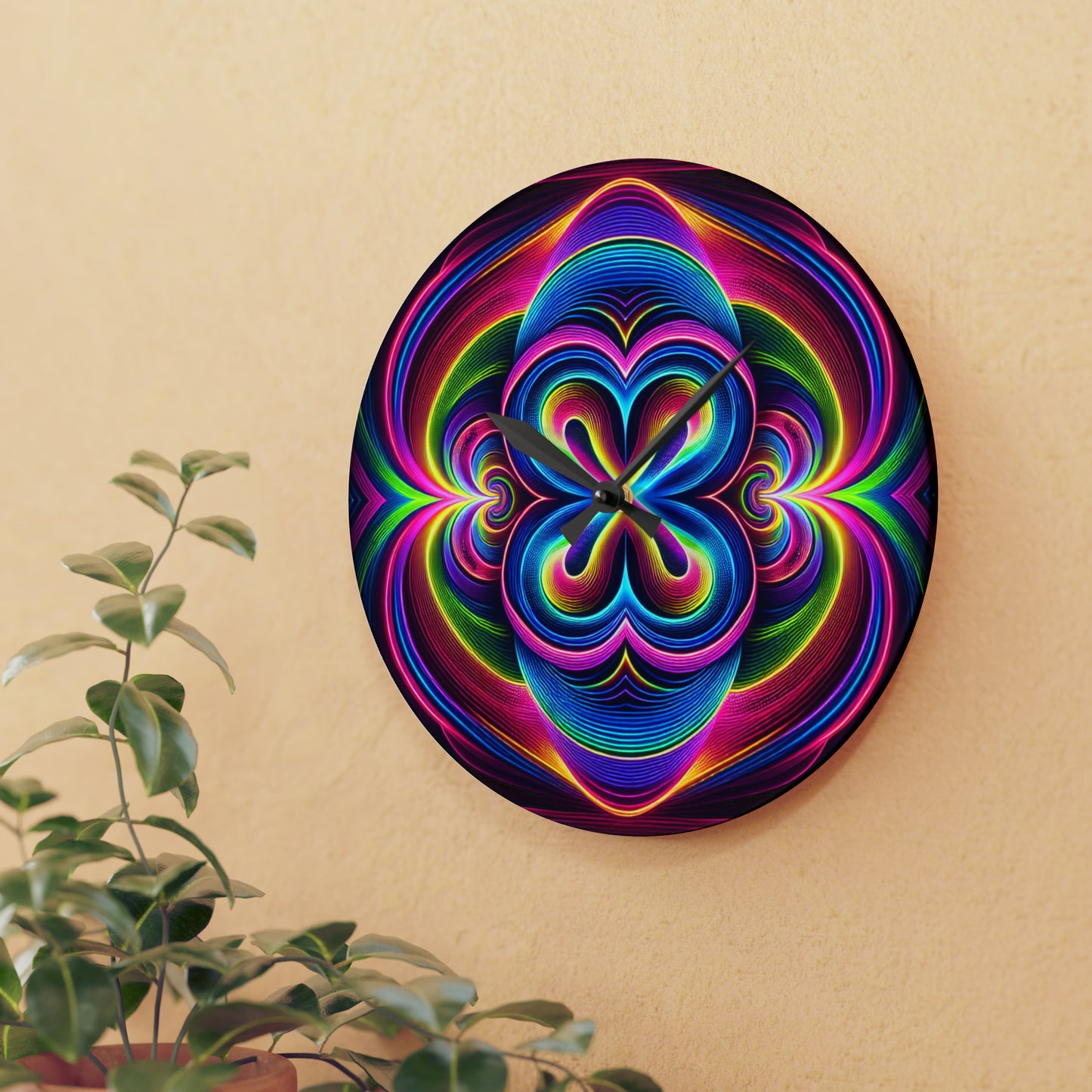 Infinite Neon Vortex. Infinity Patterns Art Acrylic Clock