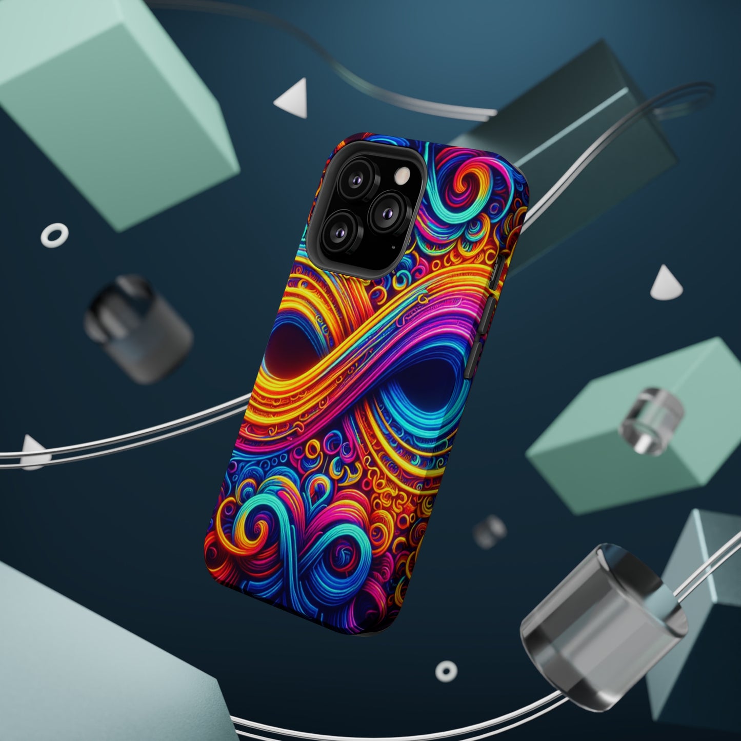 ElectroFractal Fluorescence. Neon Trippy Infinity Patterns Premium Art Magsafe Magnet Tough IPhone 13 14 15 Pro Plus Max and Mini in Matte and Glossy Phone cases