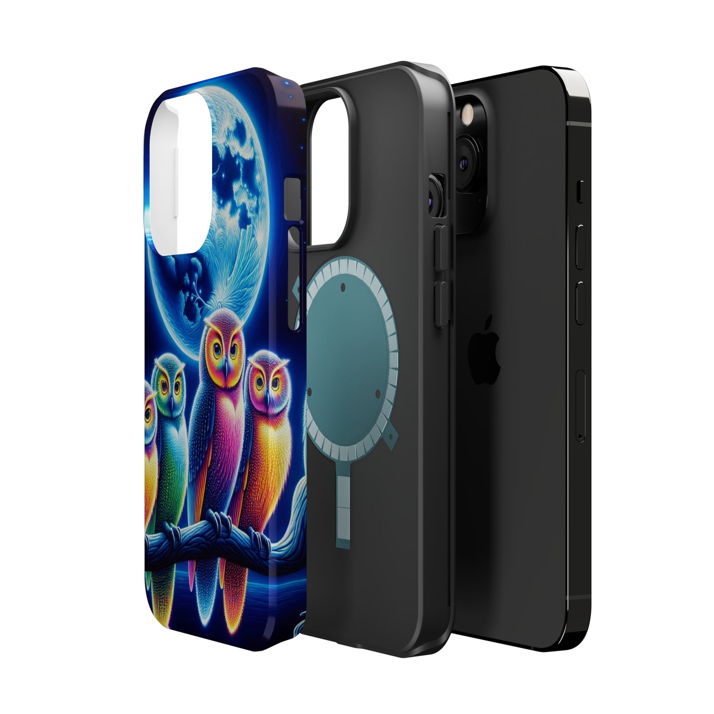 Neon Nocturnal Orbitals. Neon Owls Premium Art Magsafe Magnet Tough IPhone 13 14 15 Pro Plus Max and Mini in Matte and Glossy Phone cases