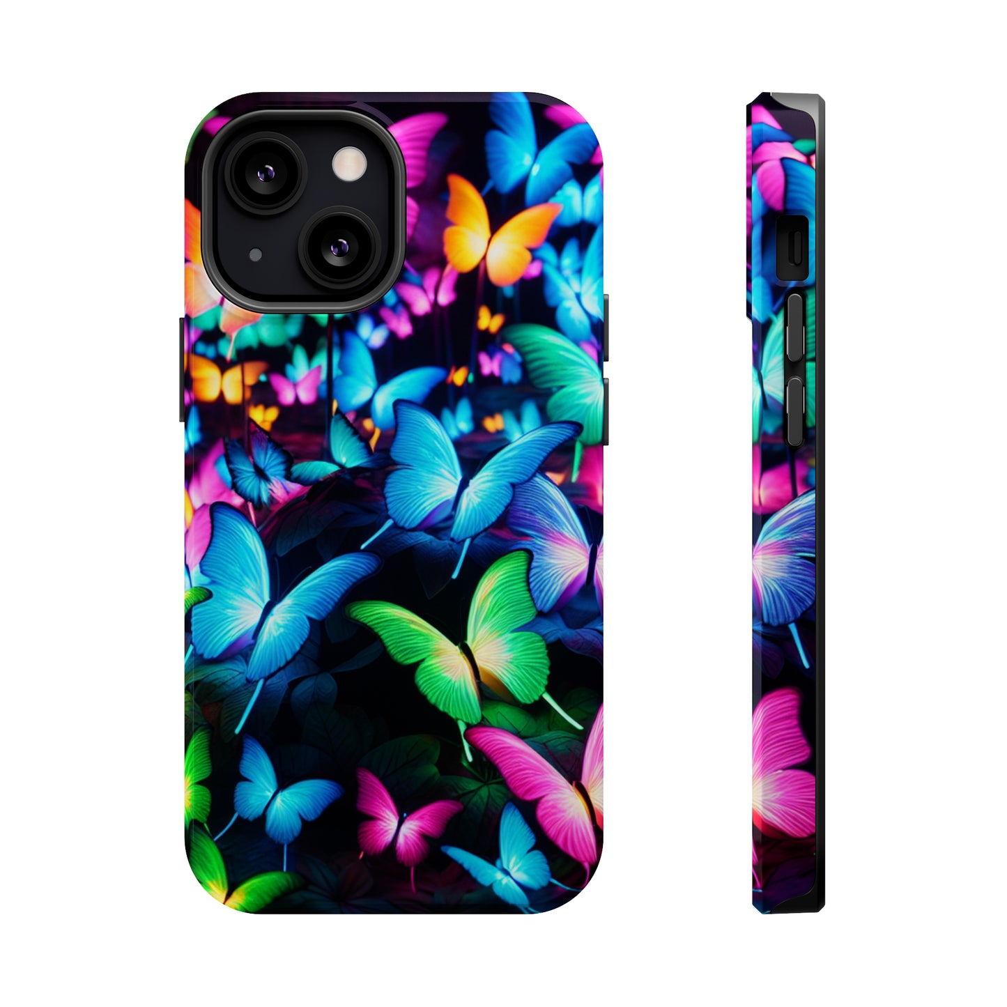 "Neon Butterfly Luridrainbow". Neon Butterflies Premium Art Magsafe Magnet Tough IPhone 13 14 15 Pro Plus Max and Mini in Matte and Glossy Phone cases