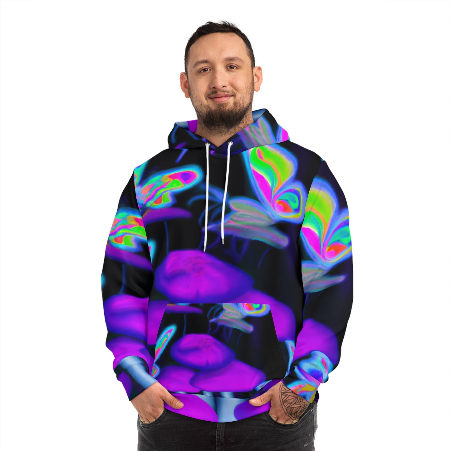 Neon Symphony - Butterflies & Mushrooms AOP Hoodie