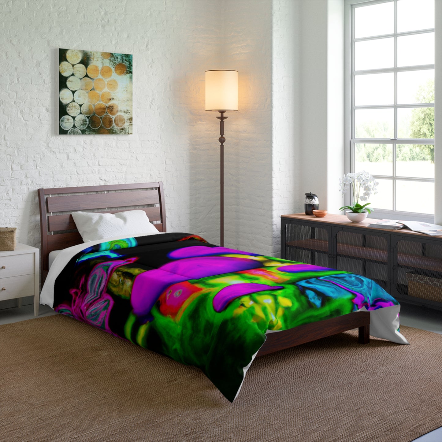 "Neon Rainforest Symphony" Butterflies & Mushrooms Comforter Blanket