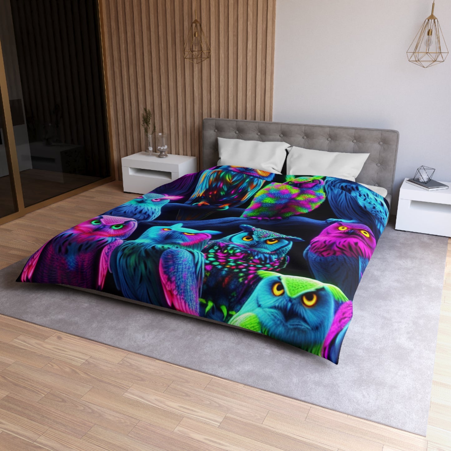 Giovanni Veronese - NEON Owls Microfiber Duvet Cover