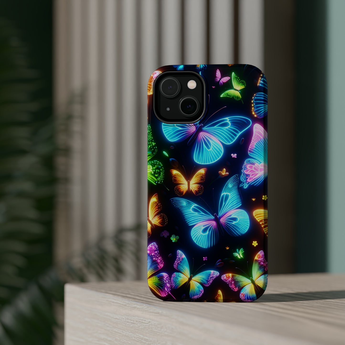 Luminous Butterfly Radiance Neon Butterflies Premium Art Magsafe Magnet Tough IPhone 13 14 15 Pro Plus Max and Mini in Matte and Glossy Phone cases