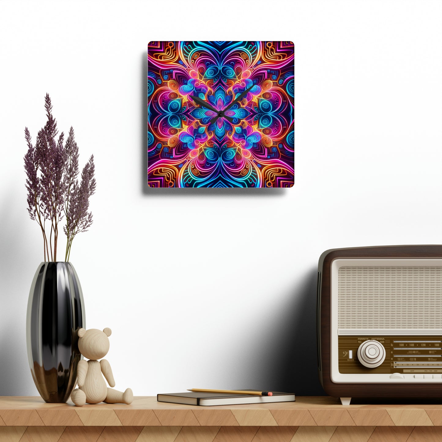"Vibrant Neon Infinity" Infinity Patterns Art Acrylic Clock